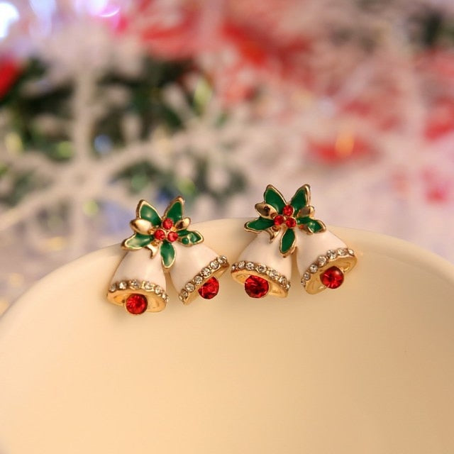 Rinhoo Christmas Stud Earrings Rhinestone Snowflake Elk Earrings